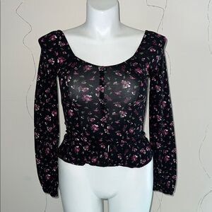 Aeropostale Black and Pink Fitted Peplum Blouse